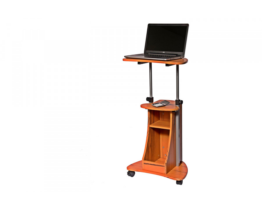 FaFurn - Mobile Sit Down Stand Up Desk Adjustable Height Laptop Cart in Wood-Grain Finish