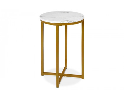 FaFurn™ Round Cross Leg Design Coffee Side Table Nightstand with Faux Marble Top - White/Gold