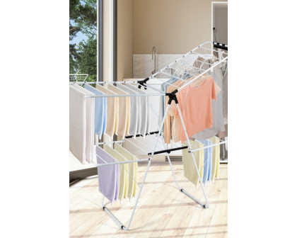 FaFurn - White 2 Level Foldable Clothes Drying Rack Adjustable Height