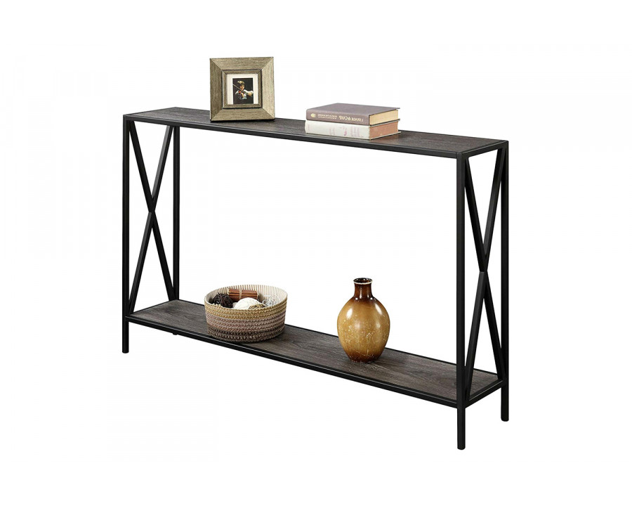 FaFurn - Weathered Gray Wood Console Sofa Table with Bottom Shelf and Metal Frame