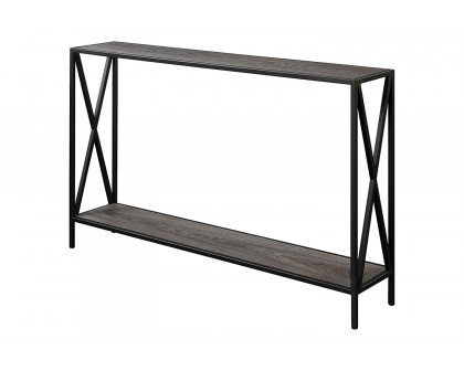 FaFurn - Weathered Gray Wood Console Sofa Table with Bottom Shelf and Metal Frame