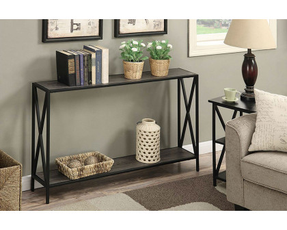 FaFurn - Weathered Gray Wood Console Sofa Table with Bottom Shelf and Metal Frame