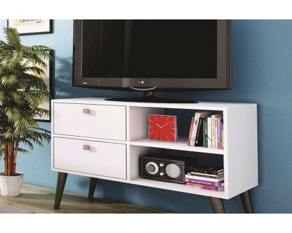 FaFurn - White Gray Wood Modern Classic Mid-Century Style TV Stand Entertainment Center