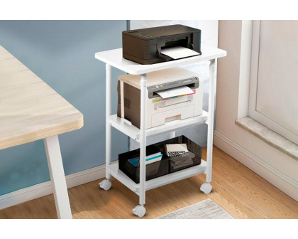 FaFurn 3-Tier Multifunction Adjustable Printer Stand on Wheels - White, Steel/Wood