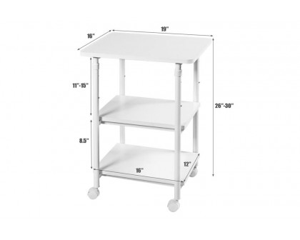 FaFurn 3-Tier Multifunction Adjustable Printer Stand on Wheels - White, Steel/Wood