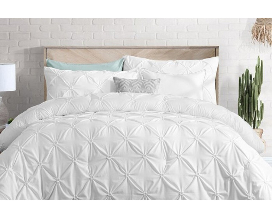 FaFurn All Season Pleated Hypoallergenic Microfiber Reversible 3 Piece Comforter Set - White, Full/Queen Size