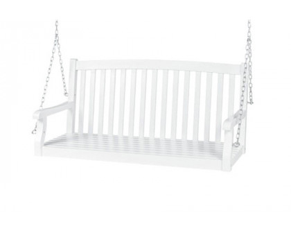 FaFurn - White Acacia Wooden Curved Back Hanging Porch Swing Bench with Mounting Chains