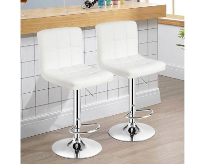 FaFurn Set of 2 Modern Adjustable Barstool with PU Leather Swivel Seat - White