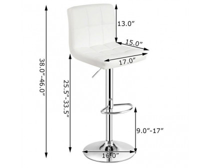 FaFurn Set of 2 Modern Adjustable Barstool with PU Leather Swivel Seat - White