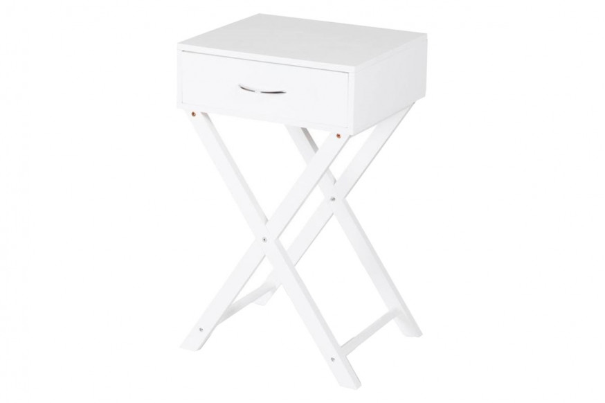 FaFurn™ X-Shape 1 Drawer End Table with D-Shape Handle - White, Wood