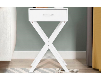 FaFurn™ X-Shape 1 Drawer End Table with D-Shape Handle - White, Wood