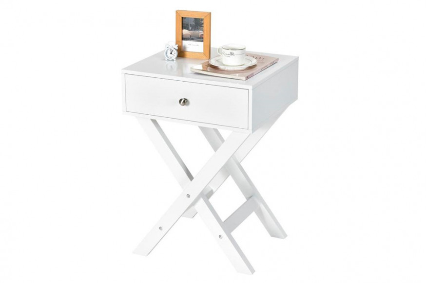 FaFurn™ X-Shape 1 Drawer End Table with Knob Handle - White, Wood