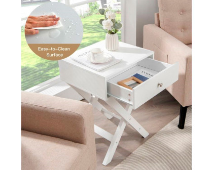 FaFurn™ X-Shape 1 Drawer End Table with Knob Handle - White, Wood