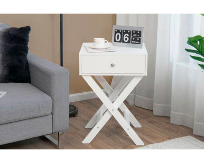 FaFurn™ X-Shape 1 Drawer End Table with Knob Handle - White, Wood