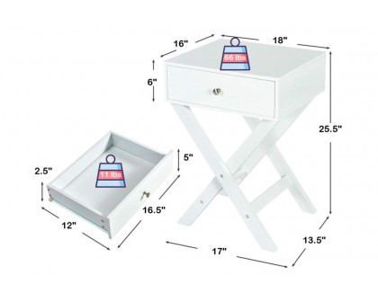 FaFurn™ X-Shape 1 Drawer End Table with Knob Handle - White, Wood