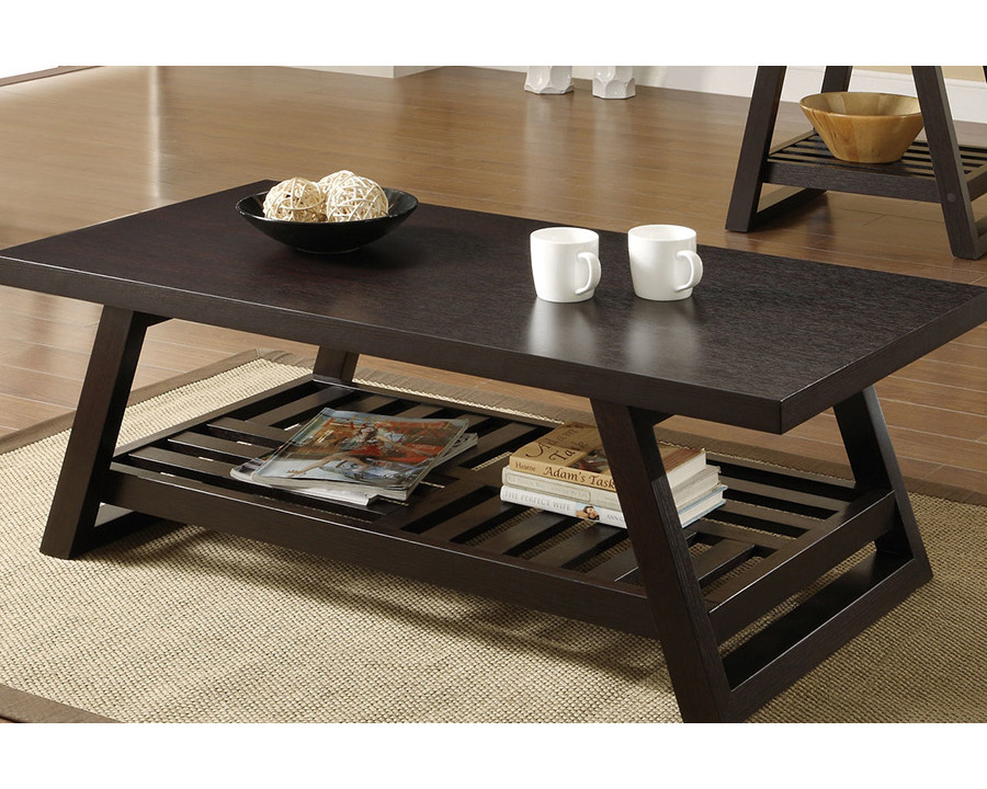 FaFurn Contemporary Coffee Table with Slatted Bottom Shelf in Rich Brown