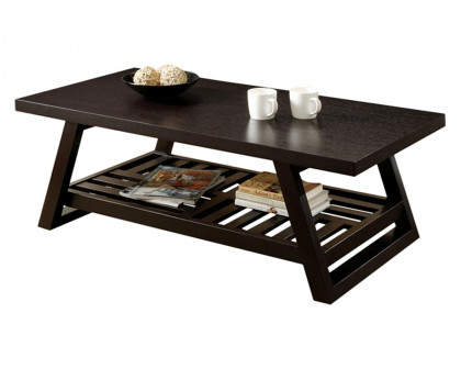 FaFurn Contemporary Coffee Table with Slatted Bottom Shelf in Rich Brown