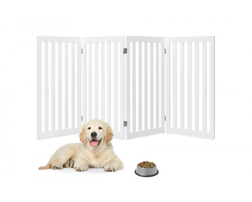 FaFurn - Folding 4-Panel Dog Gate Pet Fence in White Wood Finish