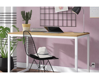 FaFurn Modern Home Office Desk with Metal Frame and Wood Top - White/Light Wood