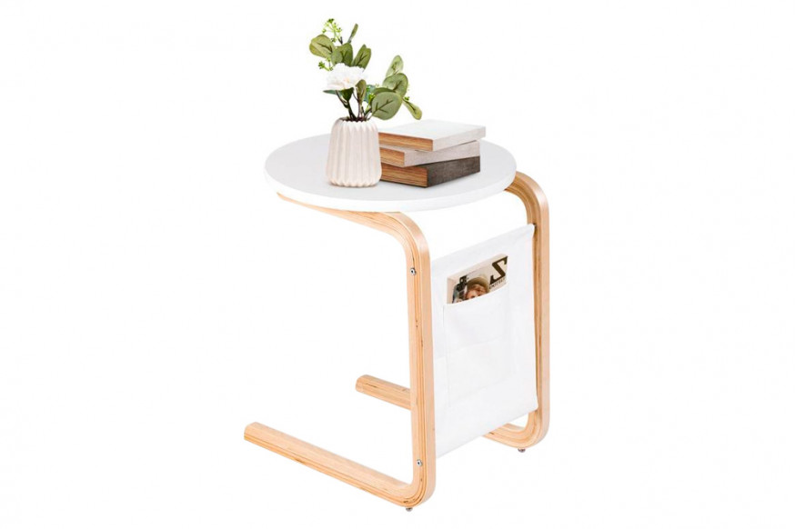 FaFurn™ TV Tray Sofa Table with Storage Bag - White, Wood