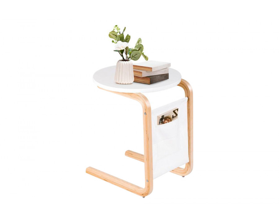 FaFurn - TV Tray Sofa Table with Storage Bag in White, Wood