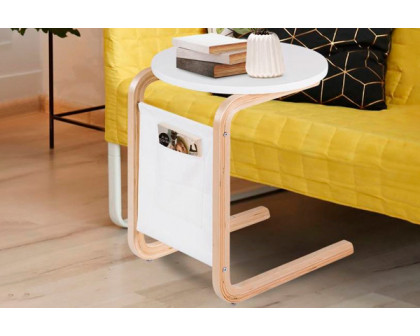 FaFurn™ TV Tray Sofa Table with Storage Bag - White, Wood