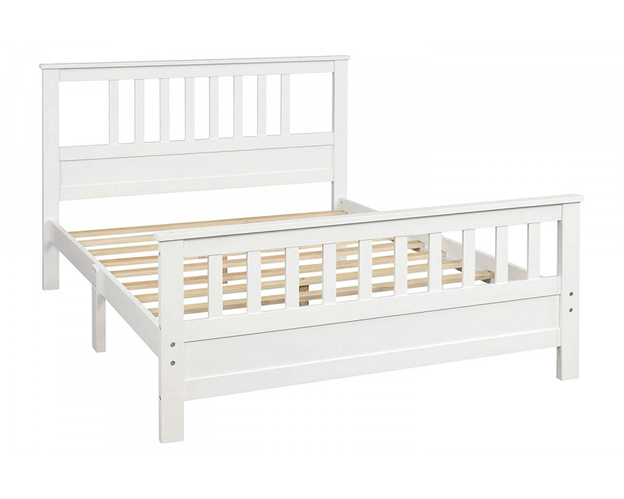 FaFurn Pine Wood Slatted Platform Headboard Footboard Full Size Bed - White