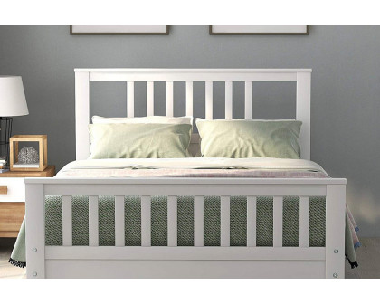 FaFurn Pine Wood Slatted Platform Headboard Footboard Full Size Bed - White