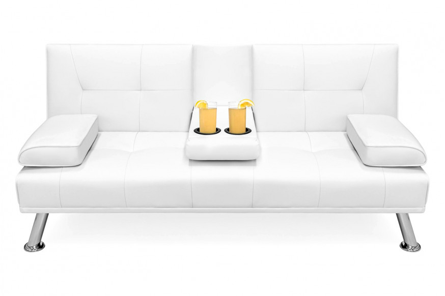 FaFurn™ Faux Leather Convertible Sofa Futon with 2 Cup Holders - White