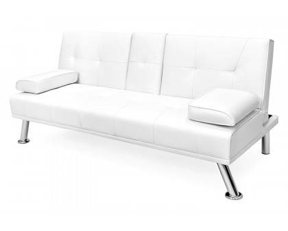 FaFurn™ Faux Leather Convertible Sofa Futon with 2 Cup Holders - White