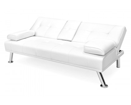 FaFurn™ Faux Leather Convertible Sofa Futon with 2 Cup Holders - White