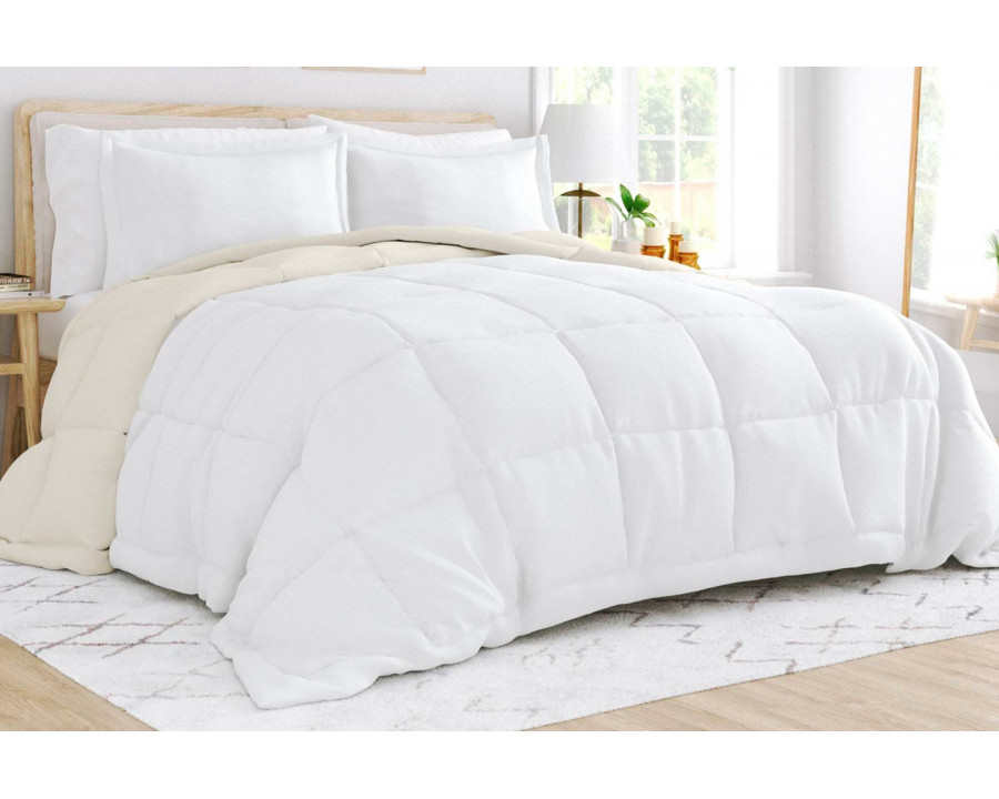 FaFurn Full/Queen Size 3-Piece Reversible Comforter Set - White/Cream, Microfiber