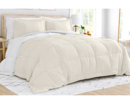 FaFurn Full/Queen Size 3-Piece Reversible Comforter Set - White/Cream, Microfiber