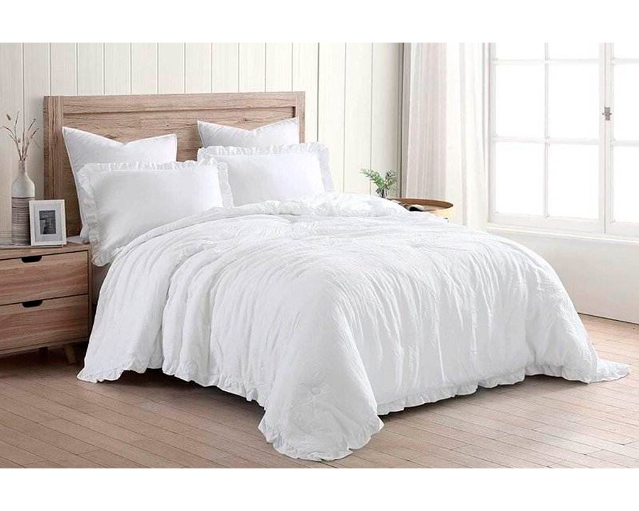 FaFurn Full Size Oversized Ruffled Edge Comforter Set - White, Microfiber