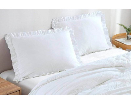 FaFurn Full Size Oversized Ruffled Edge Comforter Set - White, Microfiber