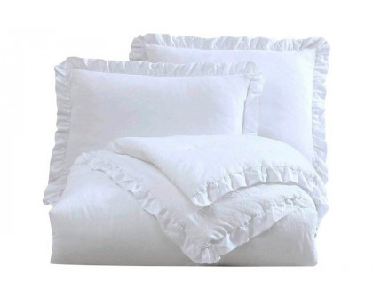 FaFurn Full Size Oversized Ruffled Edge Comforter Set - White, Microfiber