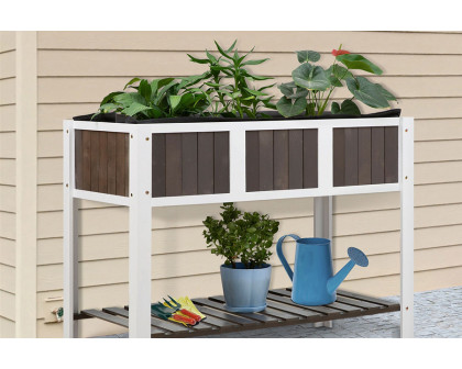 FaFurn - White Wooden 2 Level Elevated Raised Garden Planter Bed