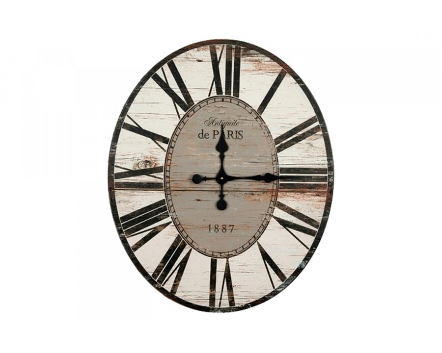 FaFurn - Oversized Distressed Paris Wood Wall Clock