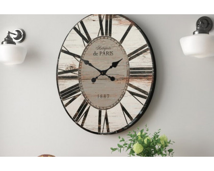 FaFurn - Oversized Distressed Paris Wood Wall Clock