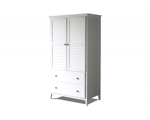 FaFurn Farmhome Louvered Distressed Pine Armoire - White