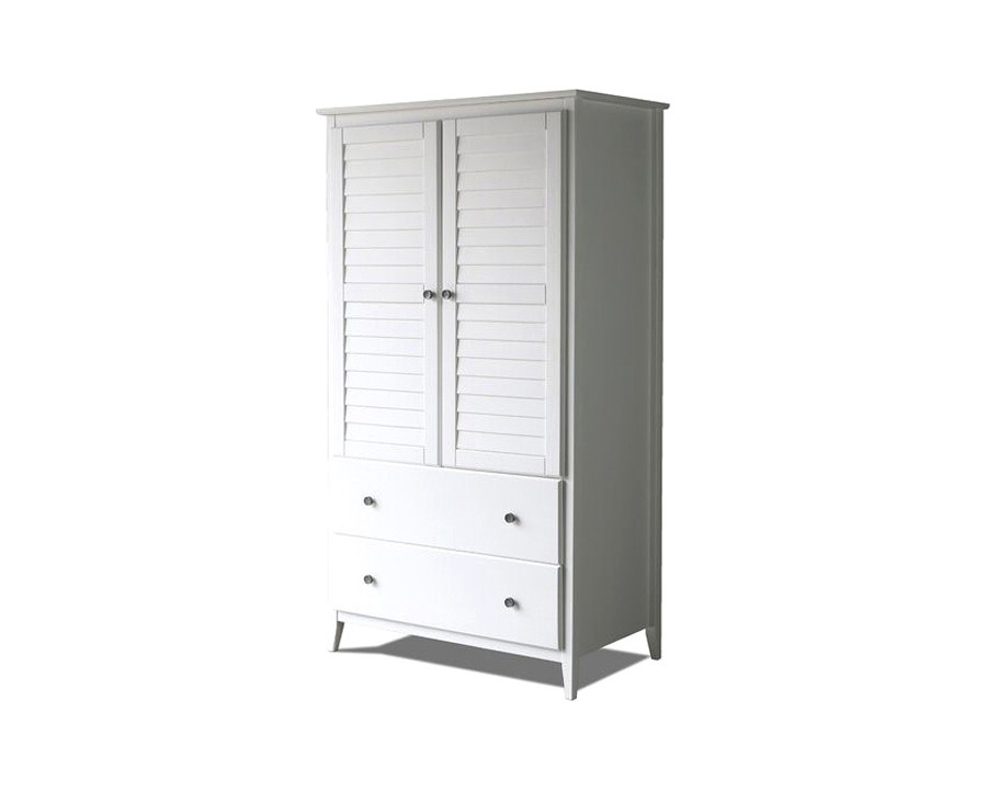 FaFurn Farmhome Louvered Distressed Pine Armoire - White