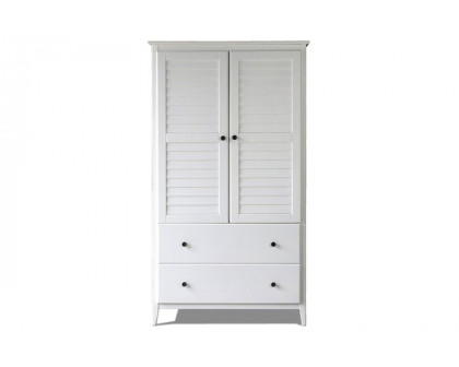 FaFurn Farmhome Louvered Distressed Pine Armoire - White