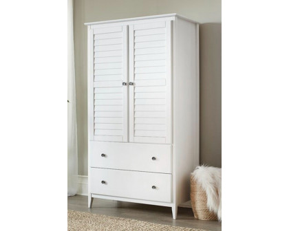 FaFurn Farmhome Louvered Distressed Pine Armoire - White