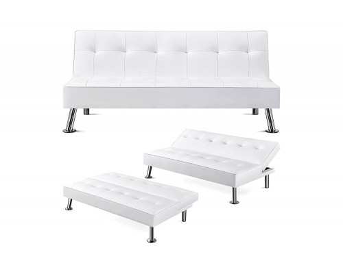 FaFurn Faux Leather Click Clack Adjustable Futon Sleeper Sofa - White