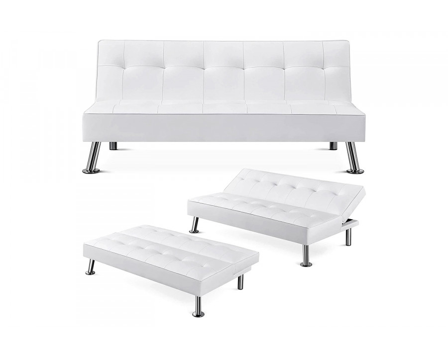 FaFurn Faux Leather Click Clack Adjustable Futon Sleeper Sofa - White