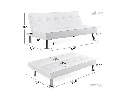 FaFurn Faux Leather Click Clack Adjustable Futon Sleeper Sofa - White