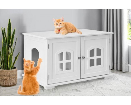 FaFurn Modern Large Ventilated Private Divider Cat Litter Box - White