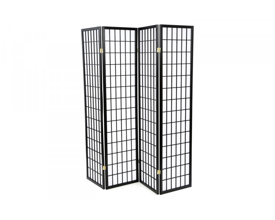 FaFurn - Black 4-Panel Asian Style Shoji Room Divider Screen