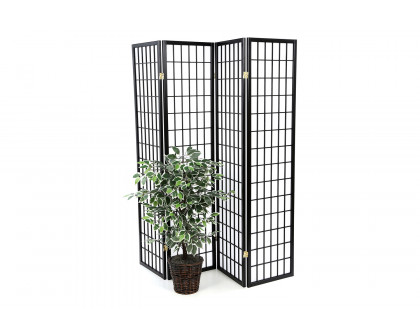 FaFurn - Black 4-Panel Asian Style Shoji Room Divider Screen