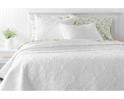 FaFurn - 3-Piece Quilted Damask Pattern Quilt Set (WHTCQ6347951)